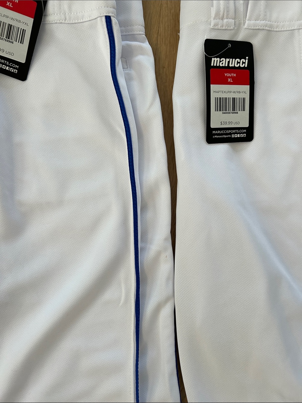 NWT Marucci Kids White Baseball Pants with Blue Piping - Youth XL - Picture 5 of 7